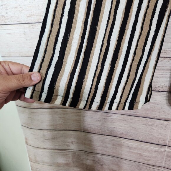 Maxine Nichols Brown Cream Wide Leg Flowy Pull On Tie Front Pants Size L (28x24) - Picture 10 of 13